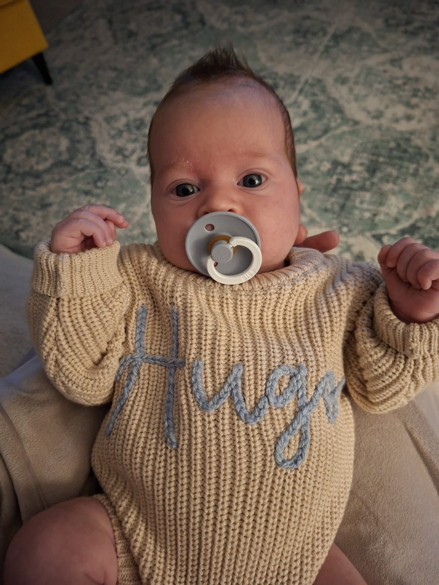 Hand Embroidered Knit Romper, Bootie & Beanie Set with Blanket