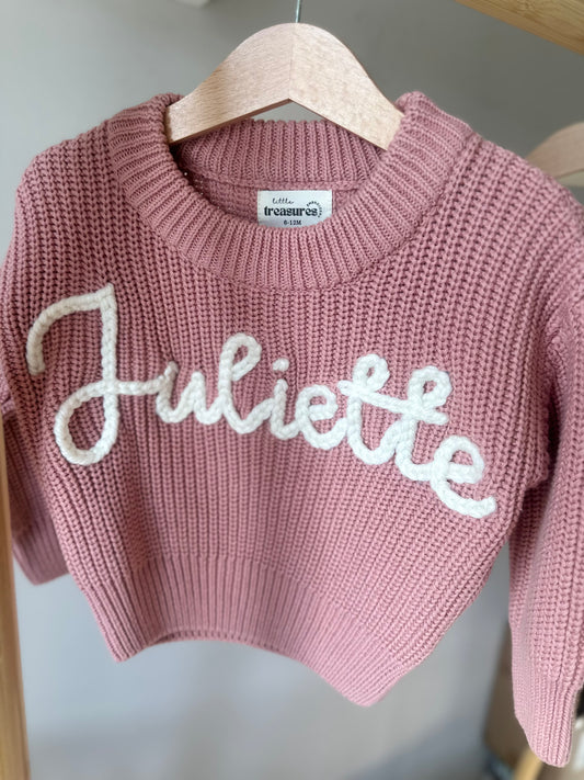 Chunky Knit Jumper - Dusky Pink (hand embroidery)