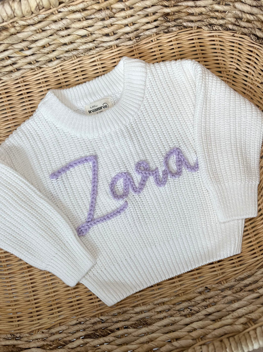 Chunky Knit Jumper - White (hand embroidery)