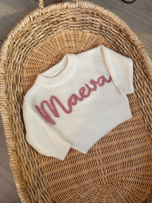 Chunky Knit Jumper - White (hand embroidery)