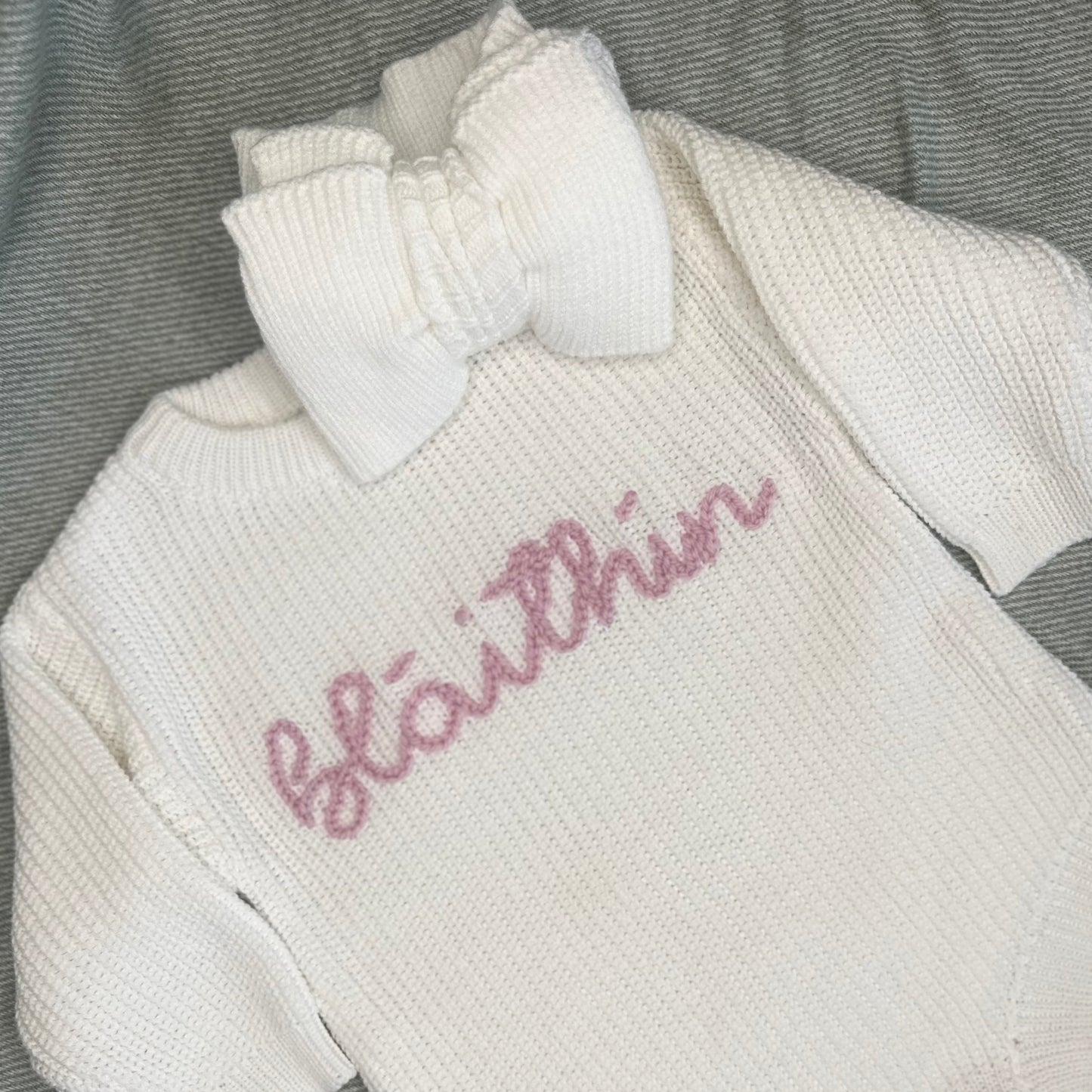 Chunky Knit Romper White (hand embroidered)