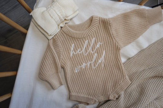 Personalized Chunky Knit Romper- Sand