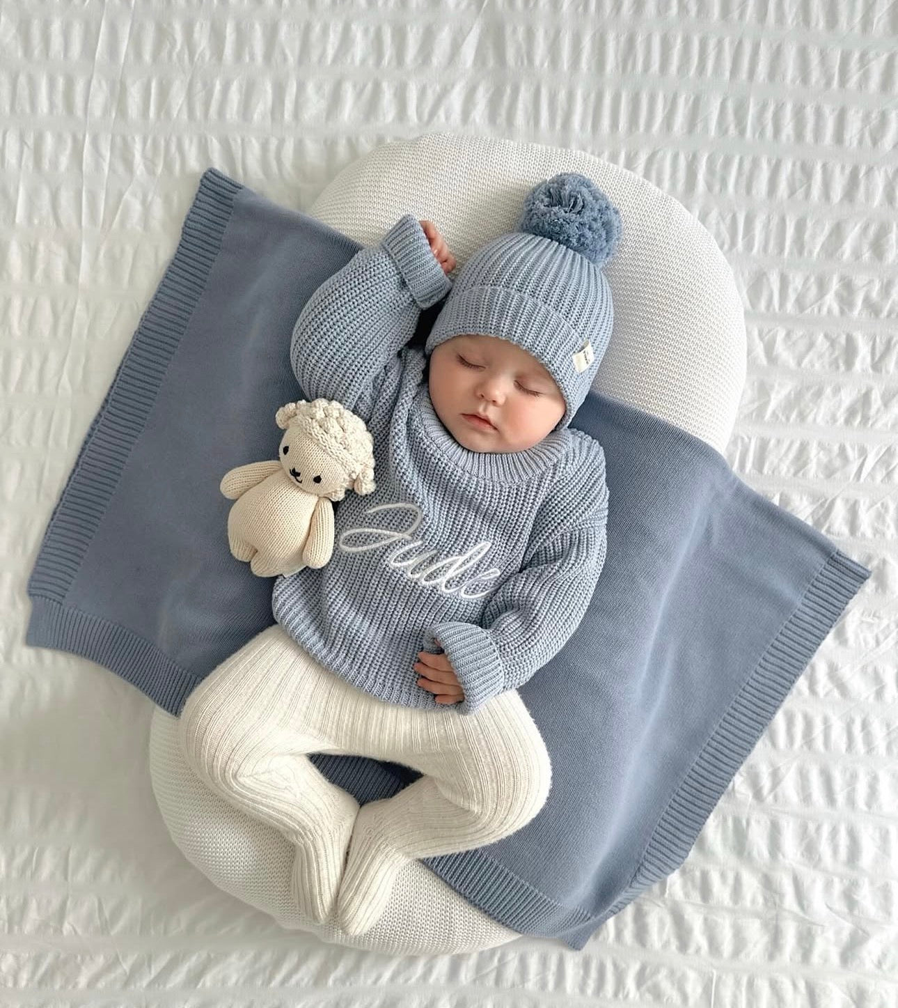 Chunky Knit Jumper - Powder Blue (machine embroidery)