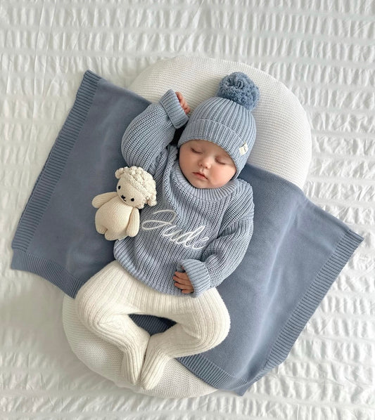 Chunky Knit Jumper - Powder Blue (machine embroidery)