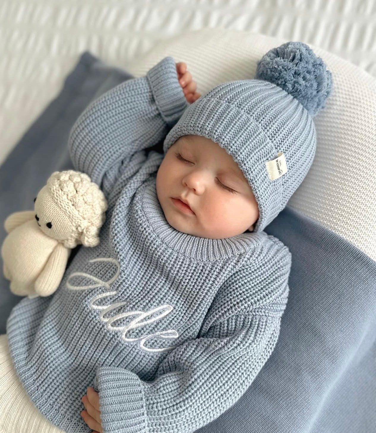 Chunky Knit Jumper - Powder Blue (machine embroidery)