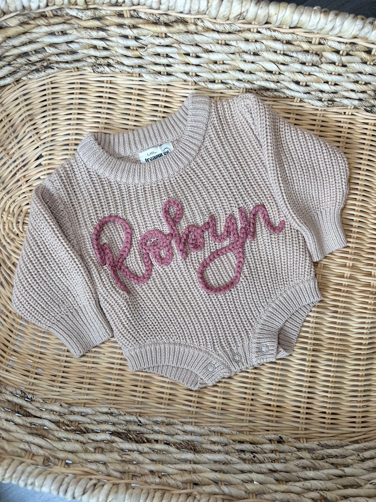 Chunky Knit Romper Sand (hand embroidered)