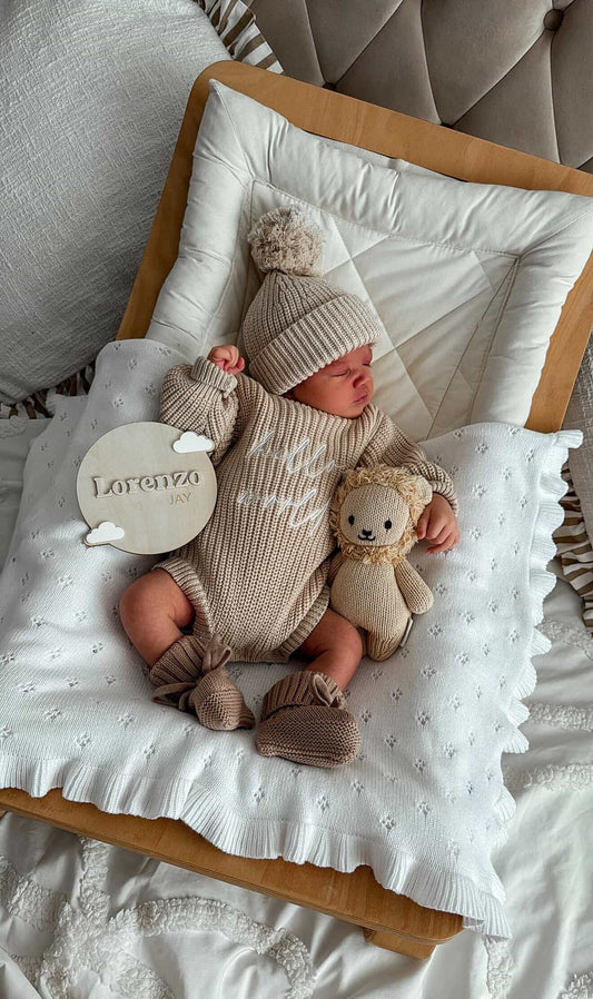 Chunky Knit Romper- Sand (Machine Embroidery)