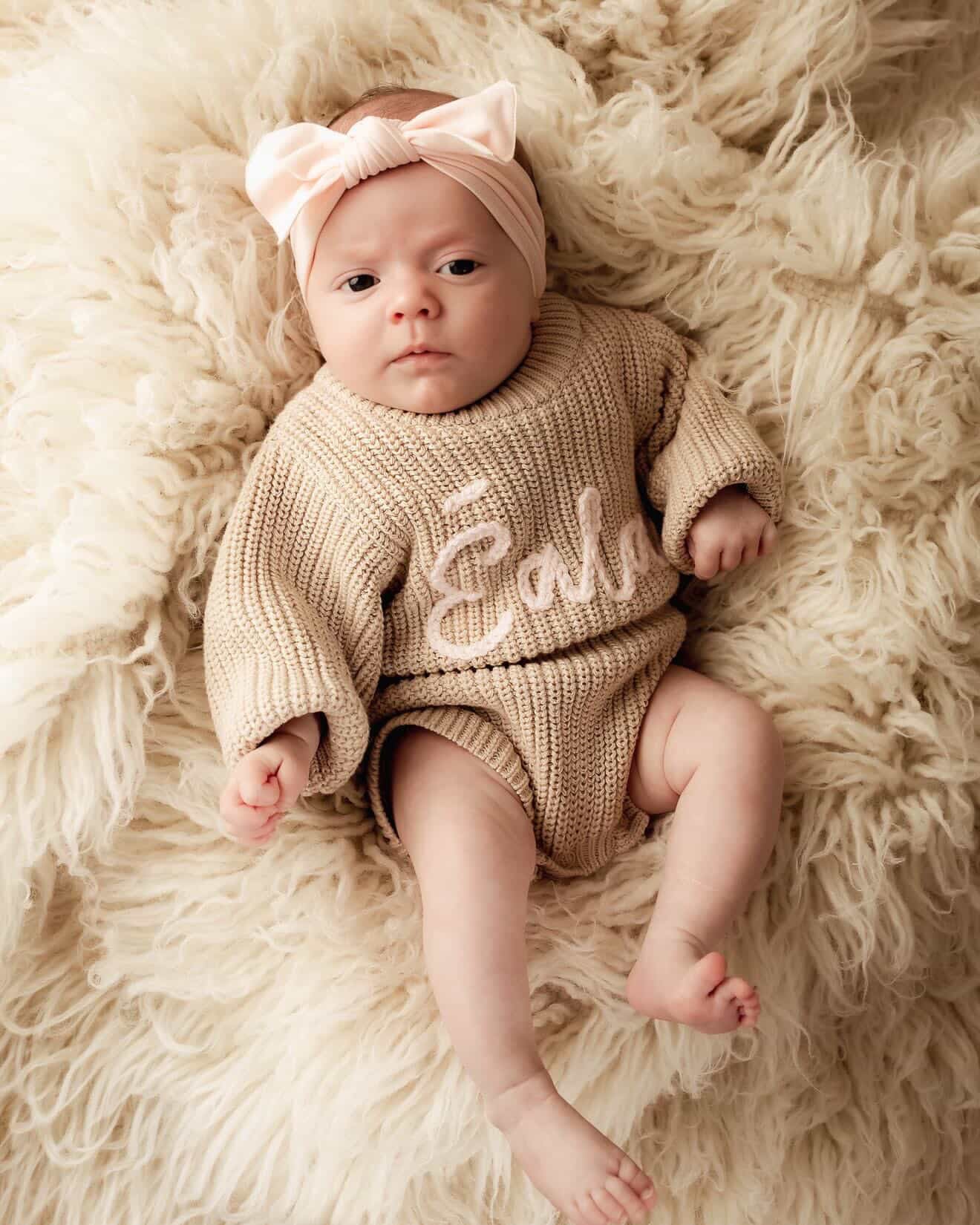 Chunky Knit Romper Sand (hand embroidered)