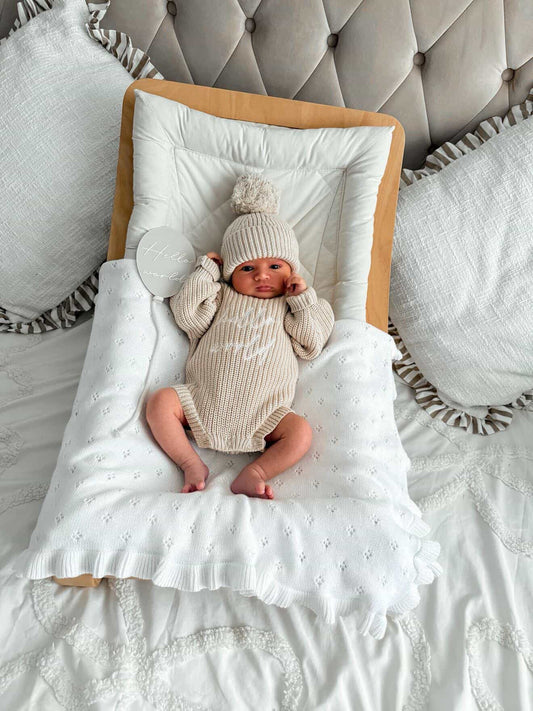 Chunky Knit Romper- Sand (Machine Embroidery)