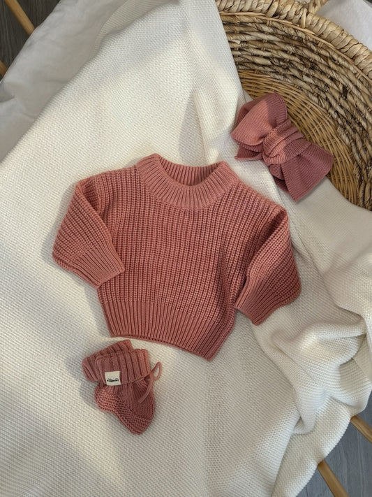 Chunky Knit Jumper - Dusky Pink (hand embroidery)