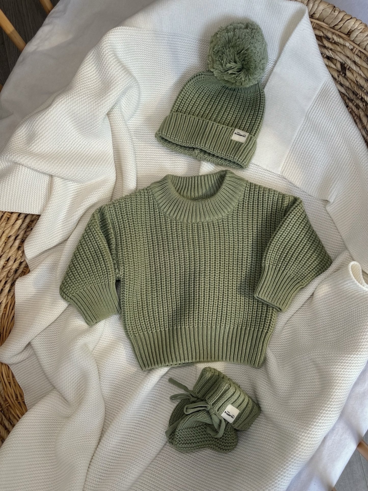 Machine Embroidered Knit Jumper & Bootie Set with Blanket