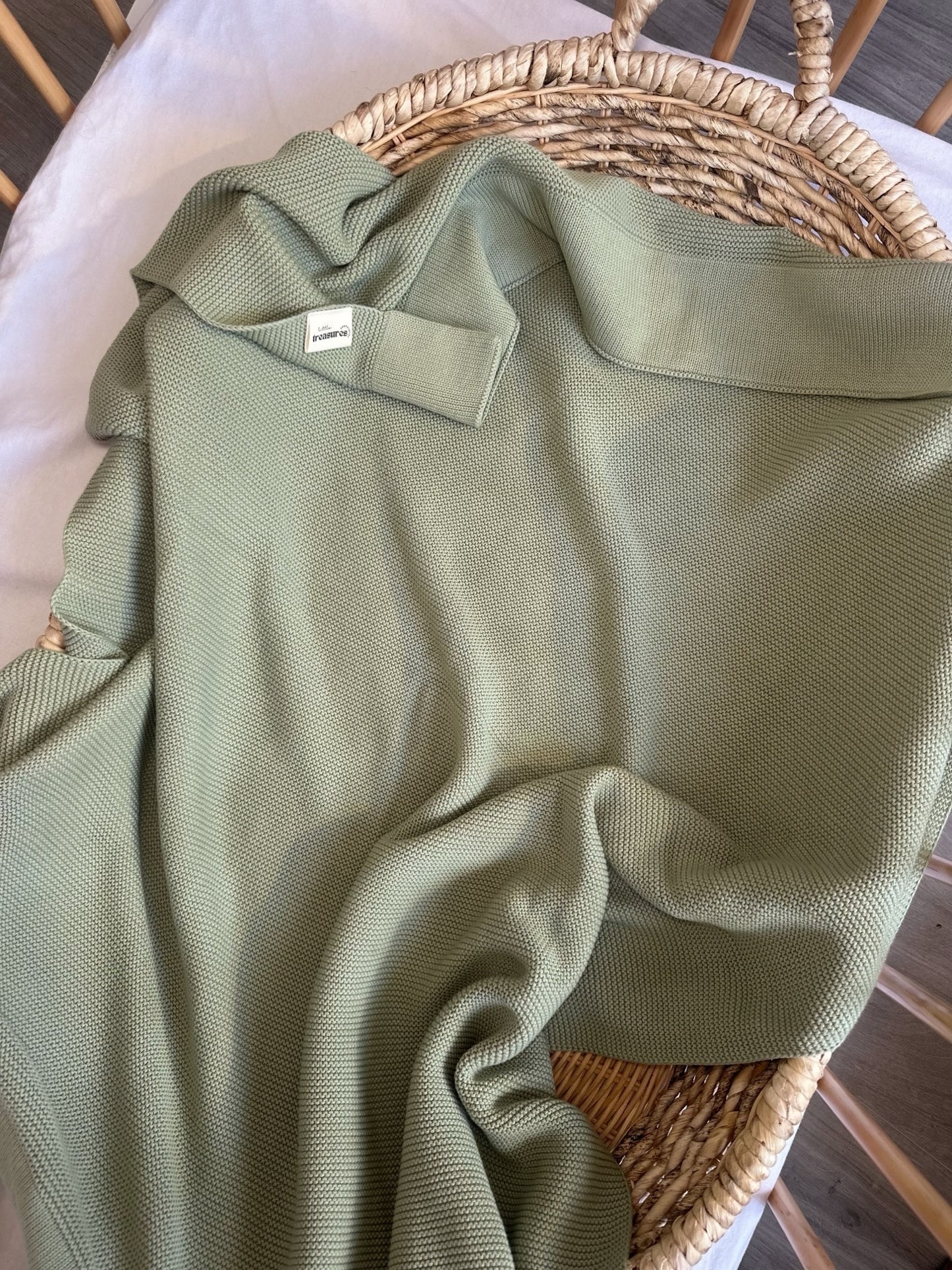 Cotton Knit Blanket - Sage