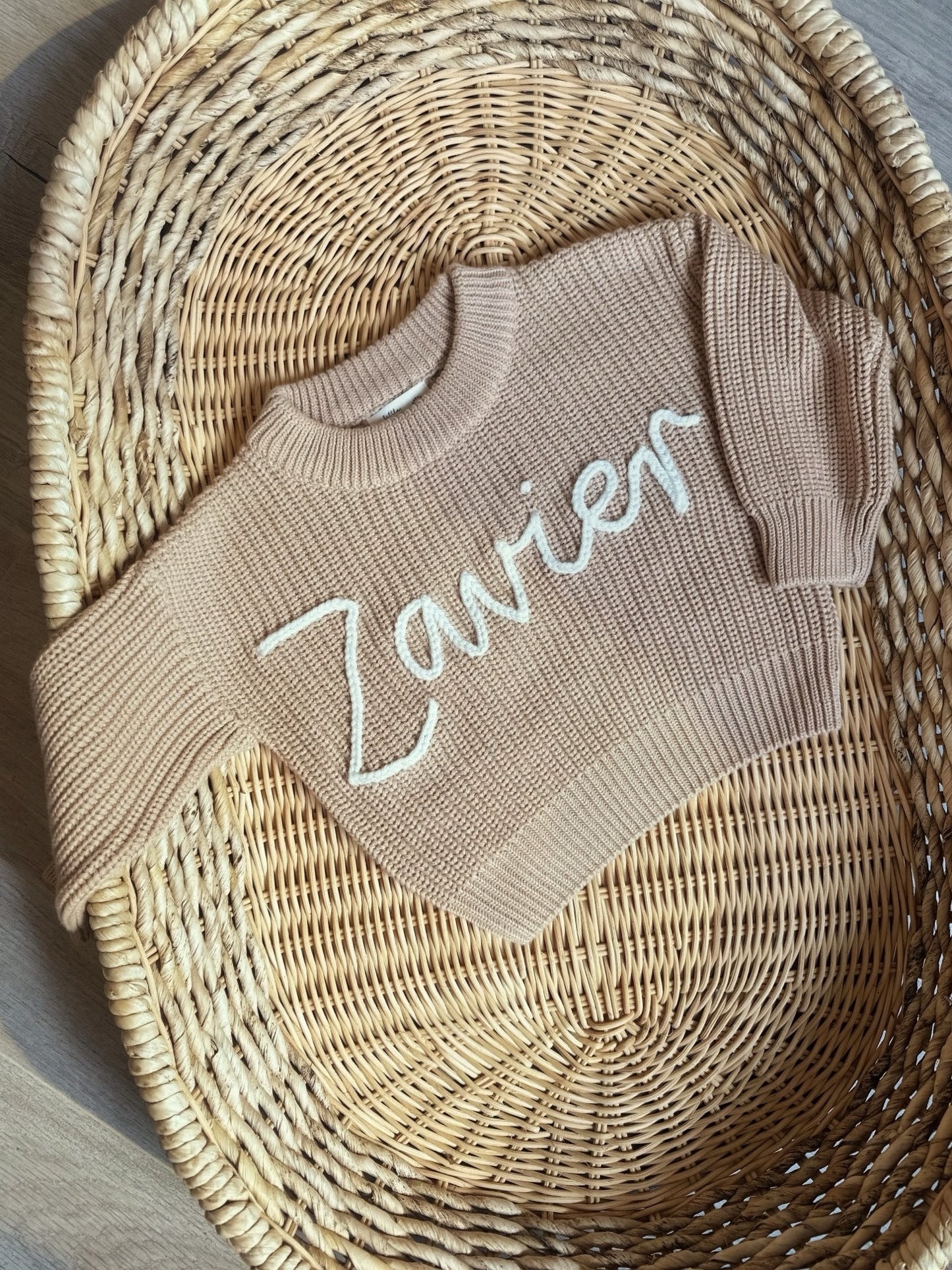 Chunky Knit Jumper - Sand (hand embroidery)