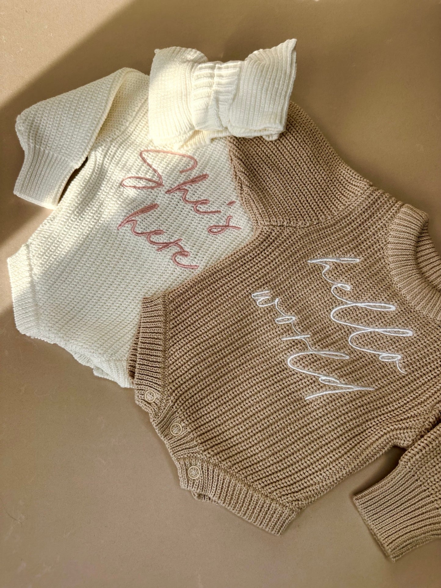 Personalized Chunky Knit Romper- White