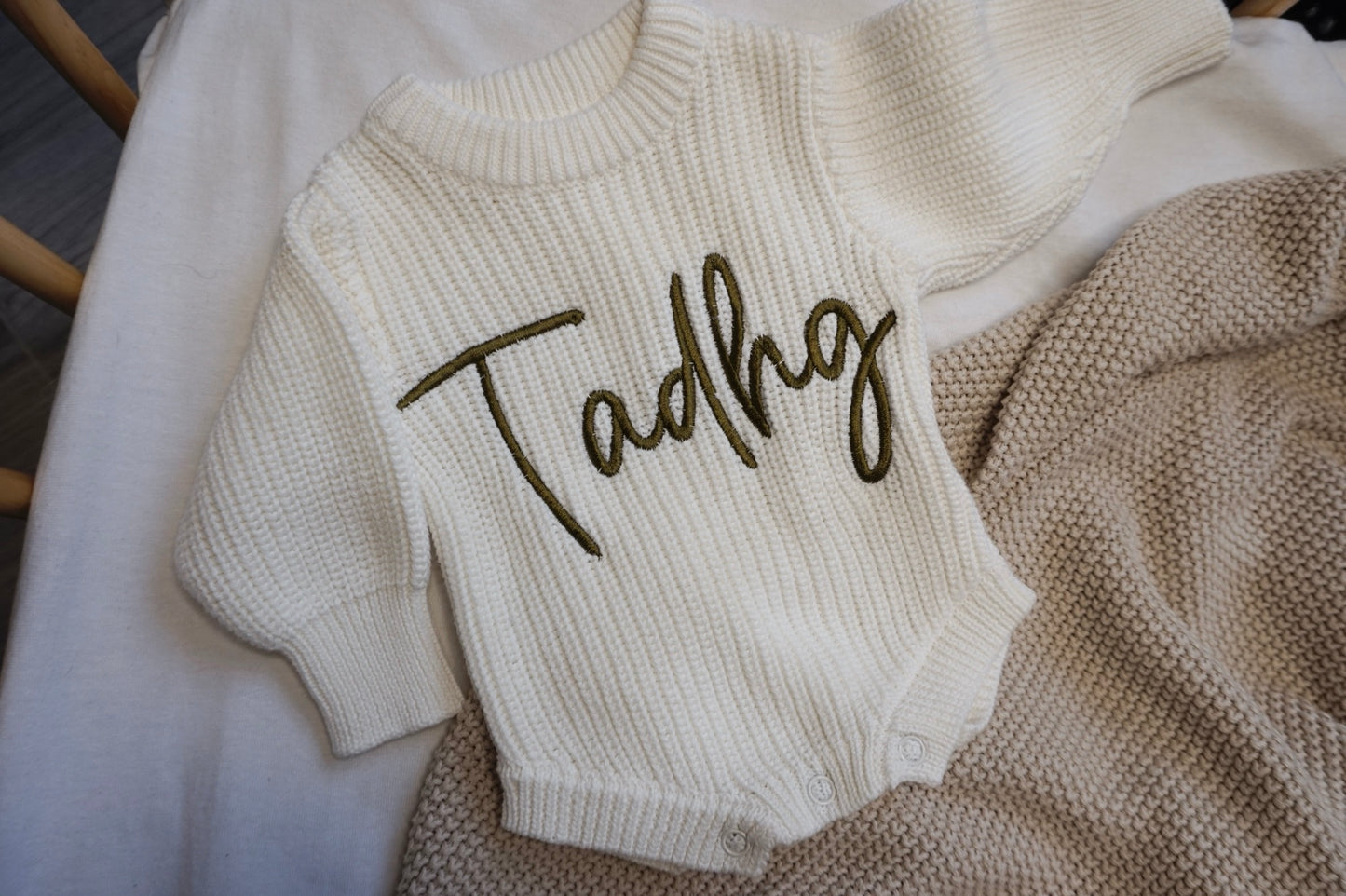 Personalized Chunky Knit Romper- White