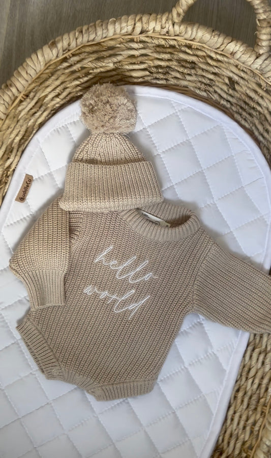 Personalized Chunky Knit Romper- Sand