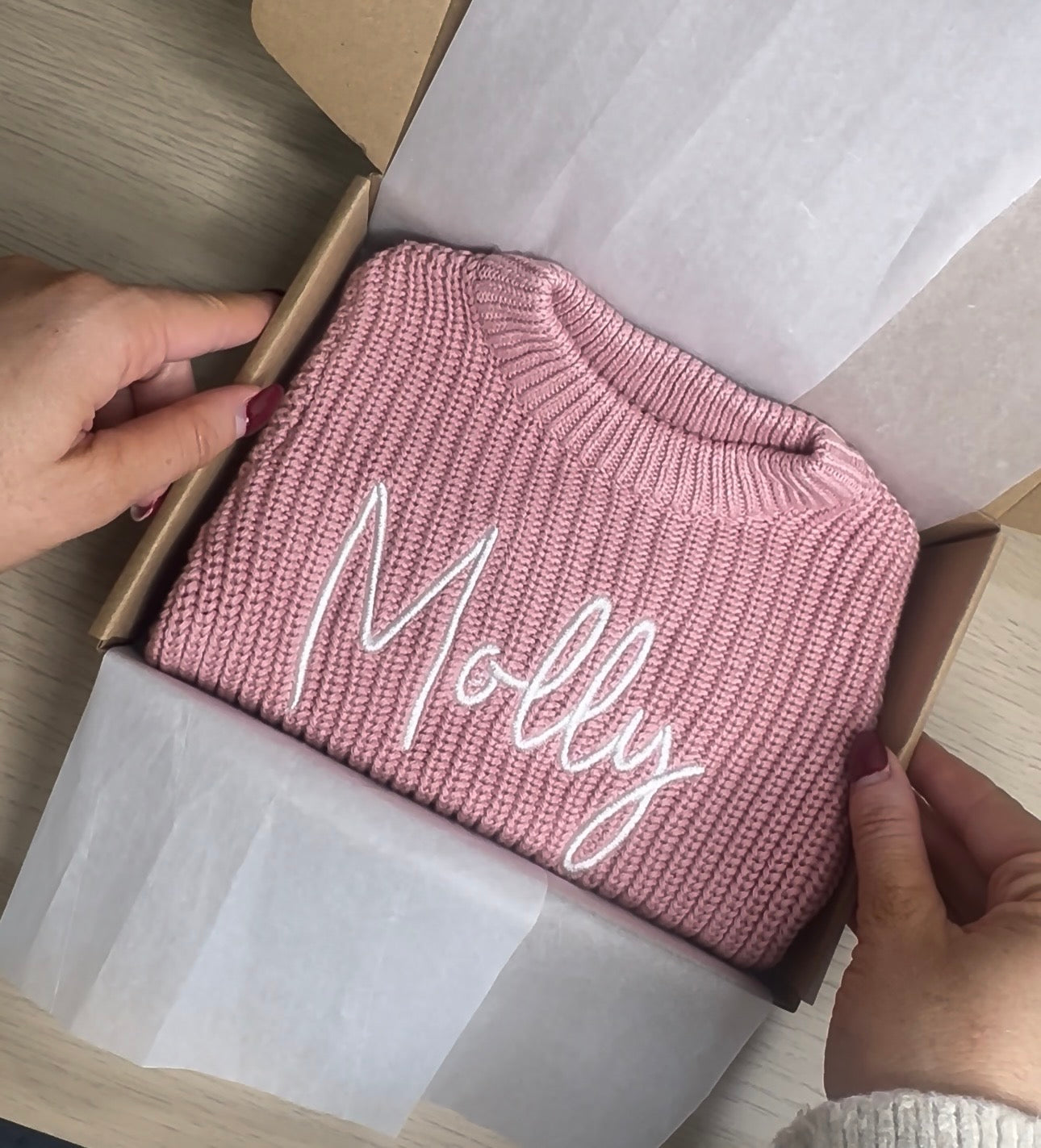 Chunky Knit Jumper - Dusky Pink (machine embroidery)