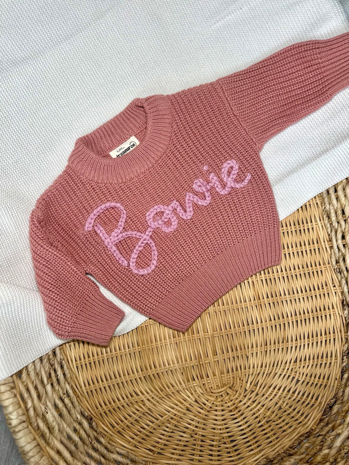 Chunky Knit Jumper - Dusky Pink (hand embroidery)