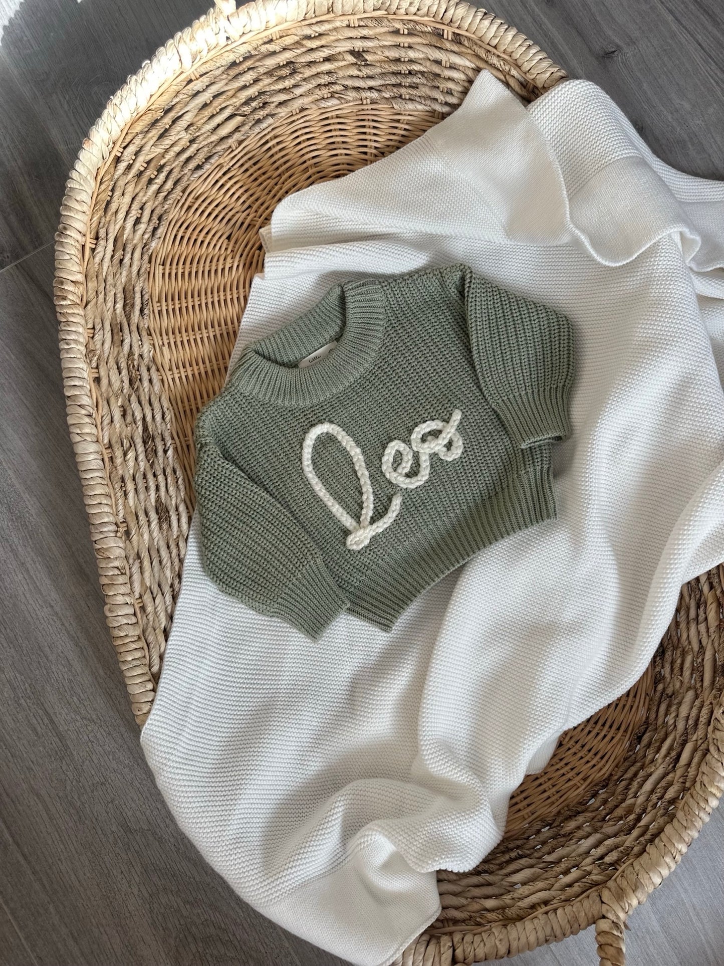 Hand Embroidered Chunky Knit Jumper - Sage
