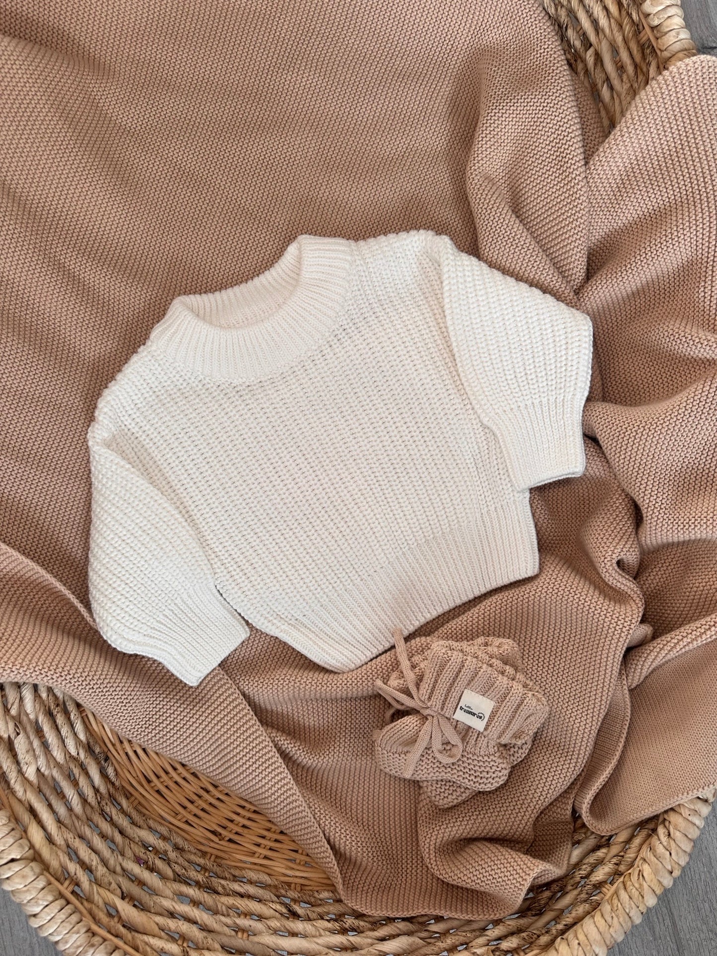 Machine Embroidered Knit Jumper & Bootie Set with Blanket