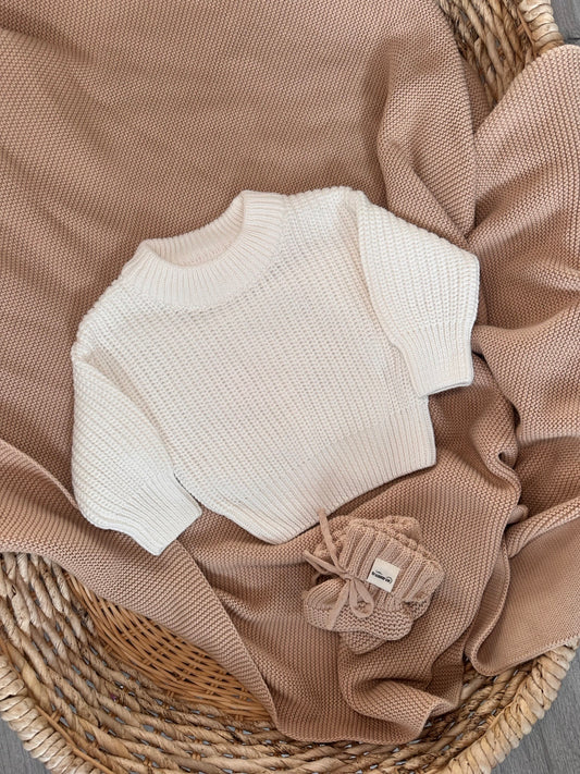 Machine Embroidered Knit Jumper & Bootie Set with Blanket