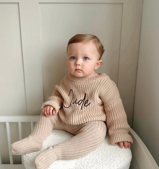 Chunky Knit Jumper - Sand (machine embroidery)
