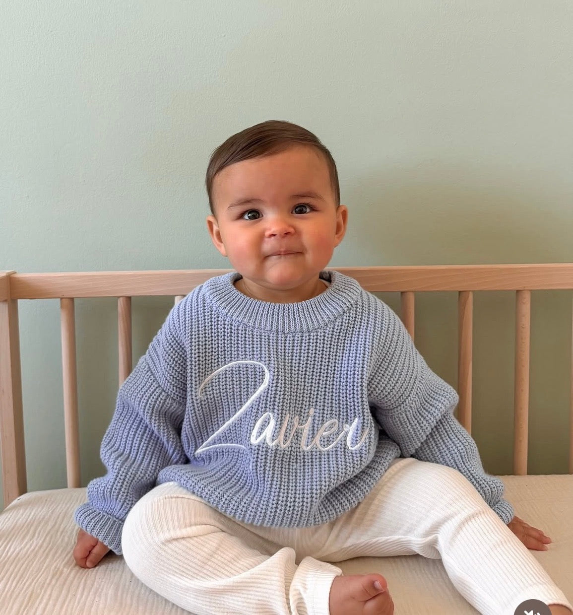 Chunky Knit Jumper - Powder Blue (machine embroidery)