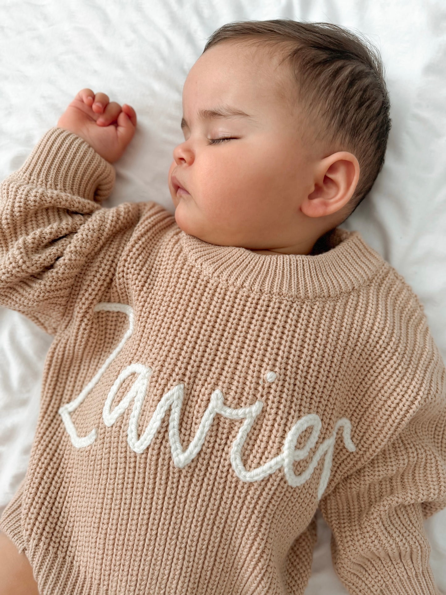 Chunky Knit Jumper - Sand (hand embroidery)