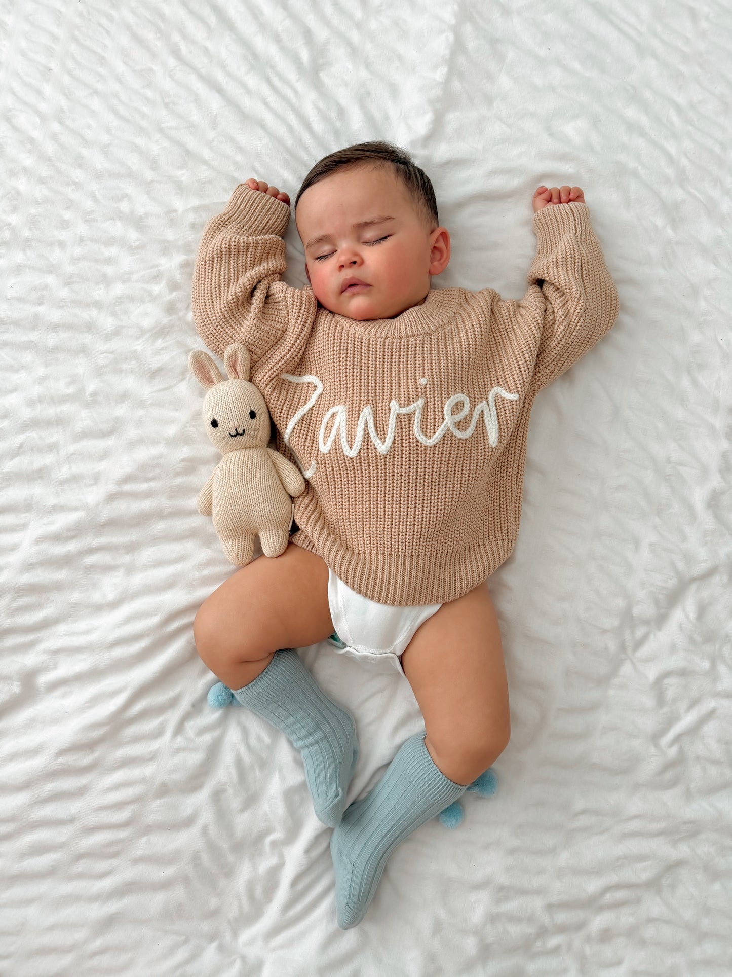 Chunky Knit Jumper - Sand (hand embroidery)